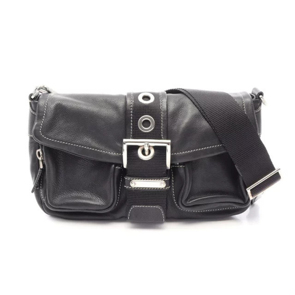 Prada CALF POCKET Shoulder Bag Leather Black